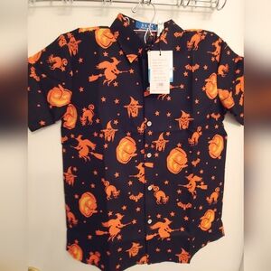 Big boys - Halloween -Shirt Skeleton pumpkin button down short sleeve size L